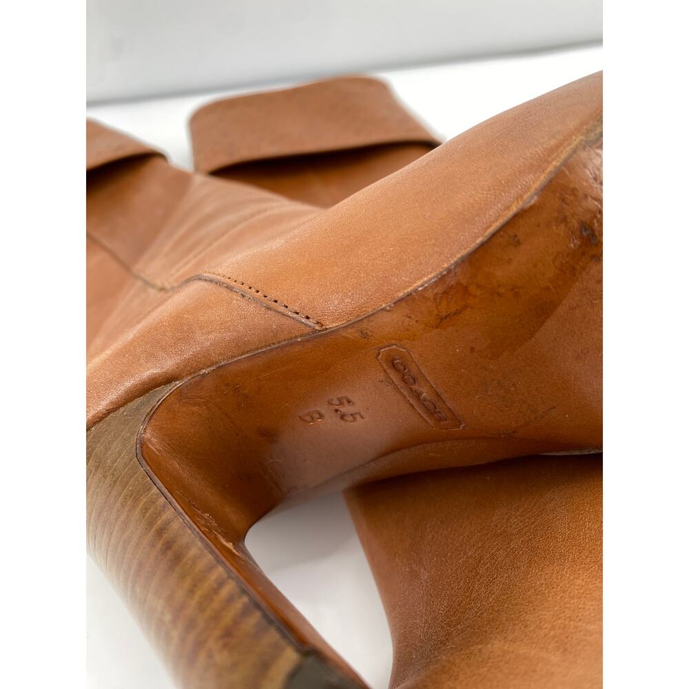 Coach Y2K harper Cognac Brown Leather Foldover Logo Heeled Boots - Picture 5 of 10